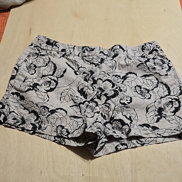 Pants - Floral Black and Cream Women's Shorts Ann Taylor Loft Size 6 4" Mid-Rise